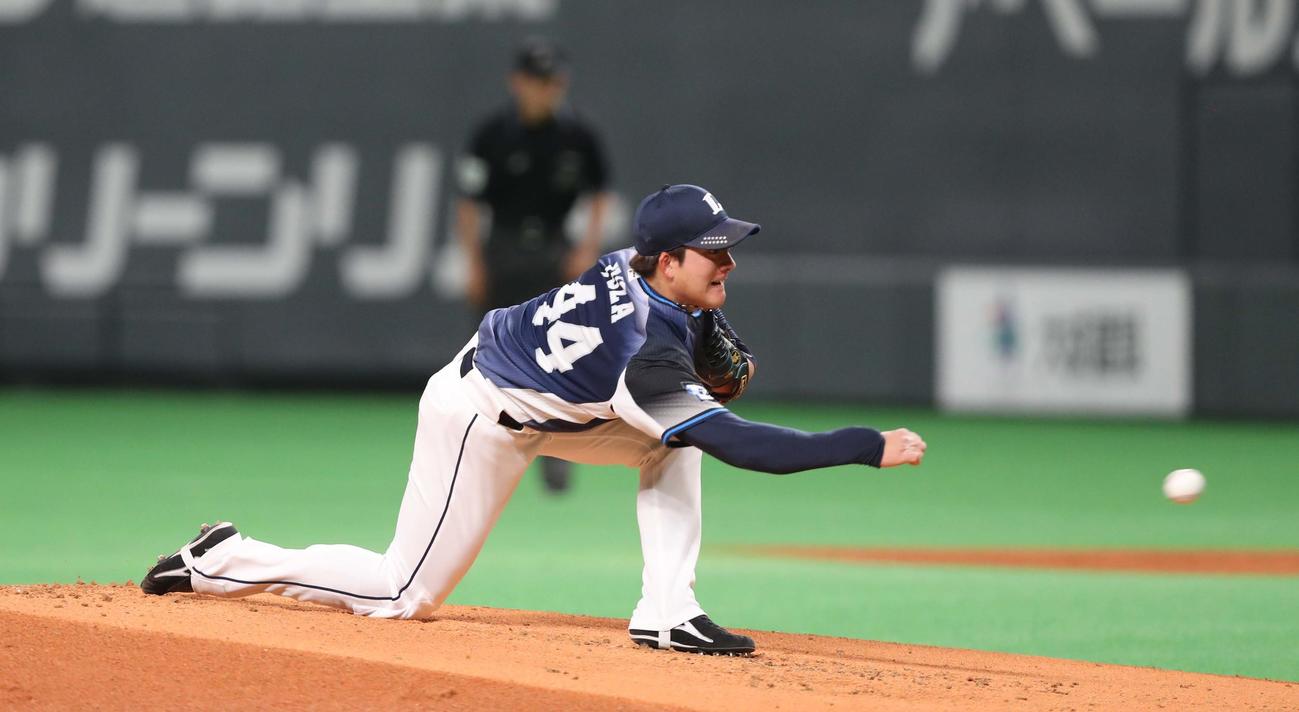 日本ハム対西武　西武先発の与座（撮影・黒川智章）