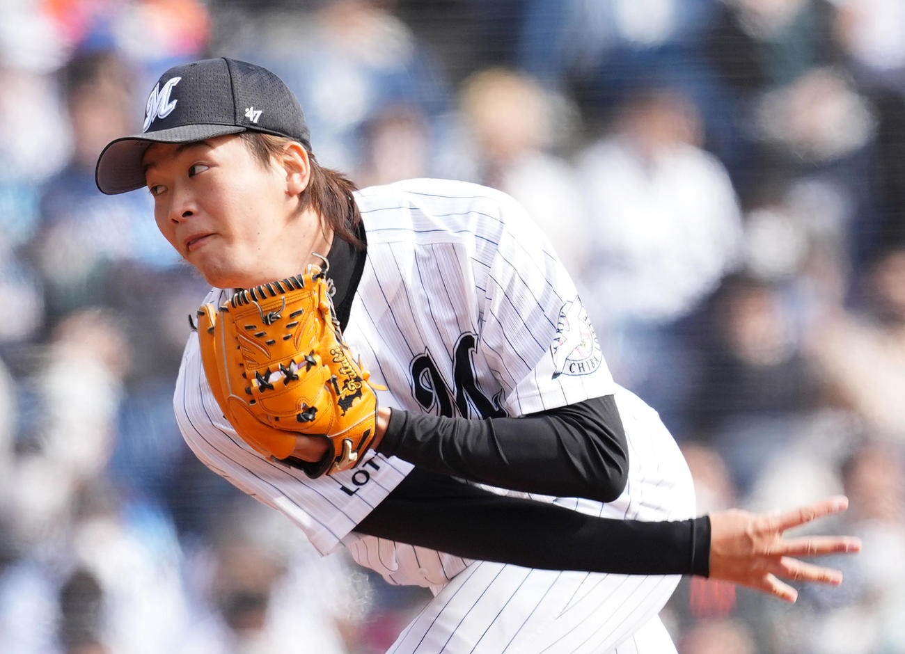 ロッテ対西武　7回無失点で今季初勝利を挙げたロッテ二木（撮影・菅敏）