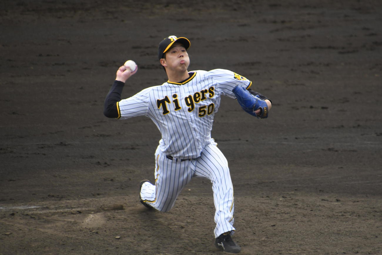 ウエスタン・リーグ阪神対オリックス　4回から2番手で登板した阪神青柳（撮影・桝井聡）