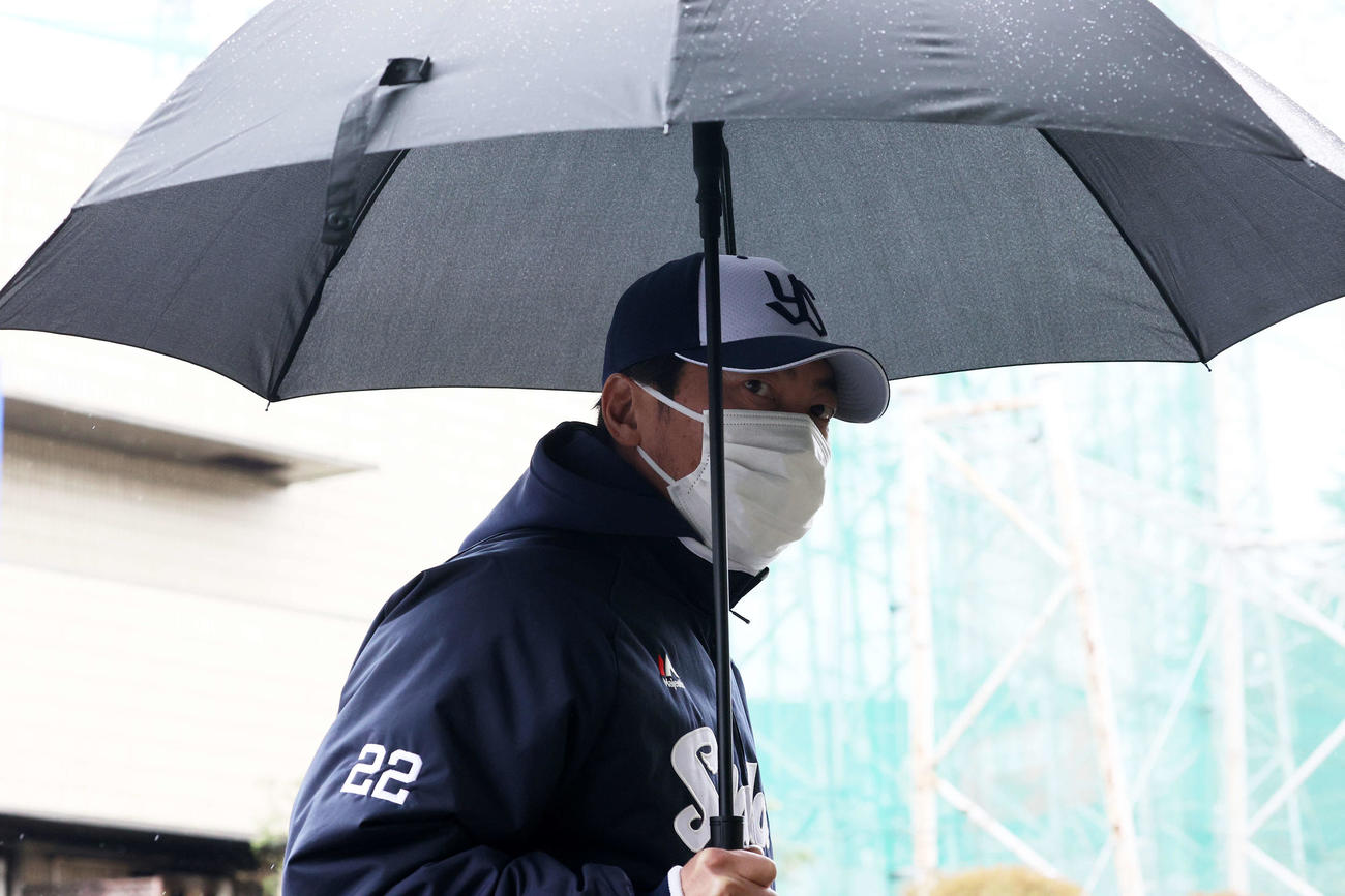 ヤクルト対DeNA　室内練習場に向かうヤクルト高津監督（撮影・鈴木正人）