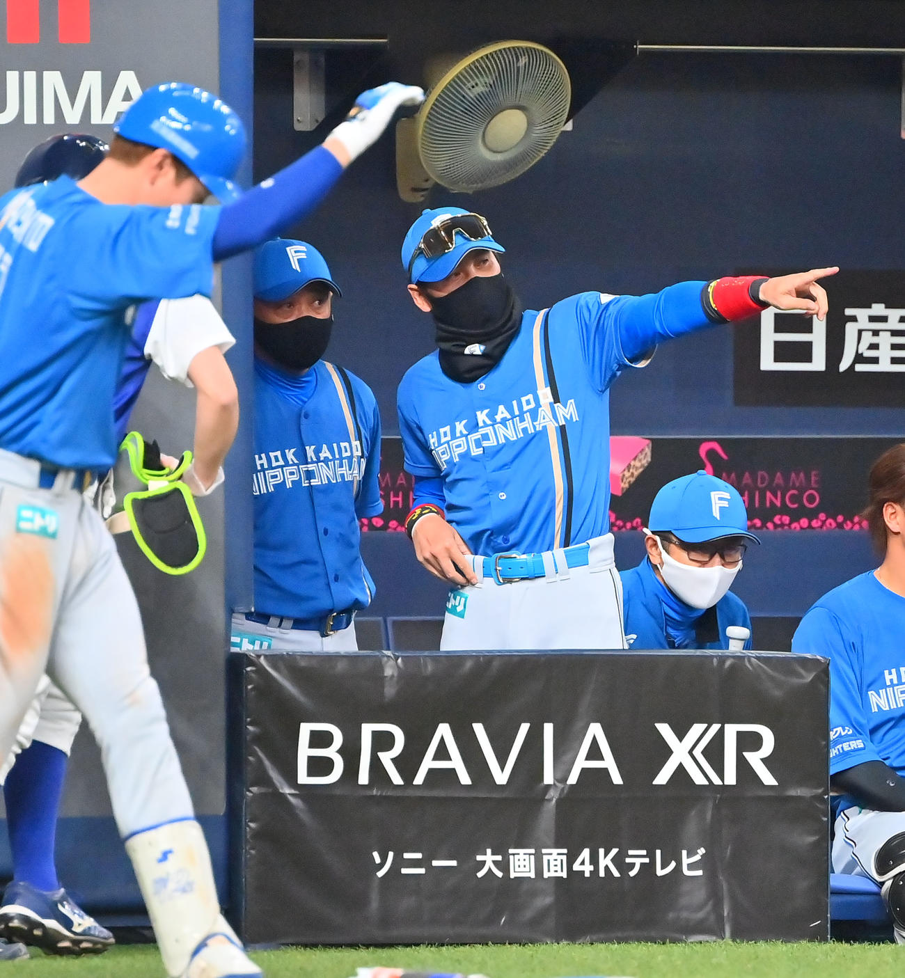 オリックス対日本ハム　7回、ベンチから指示を出す日本ハム新庄監督（撮影・和賀正仁）