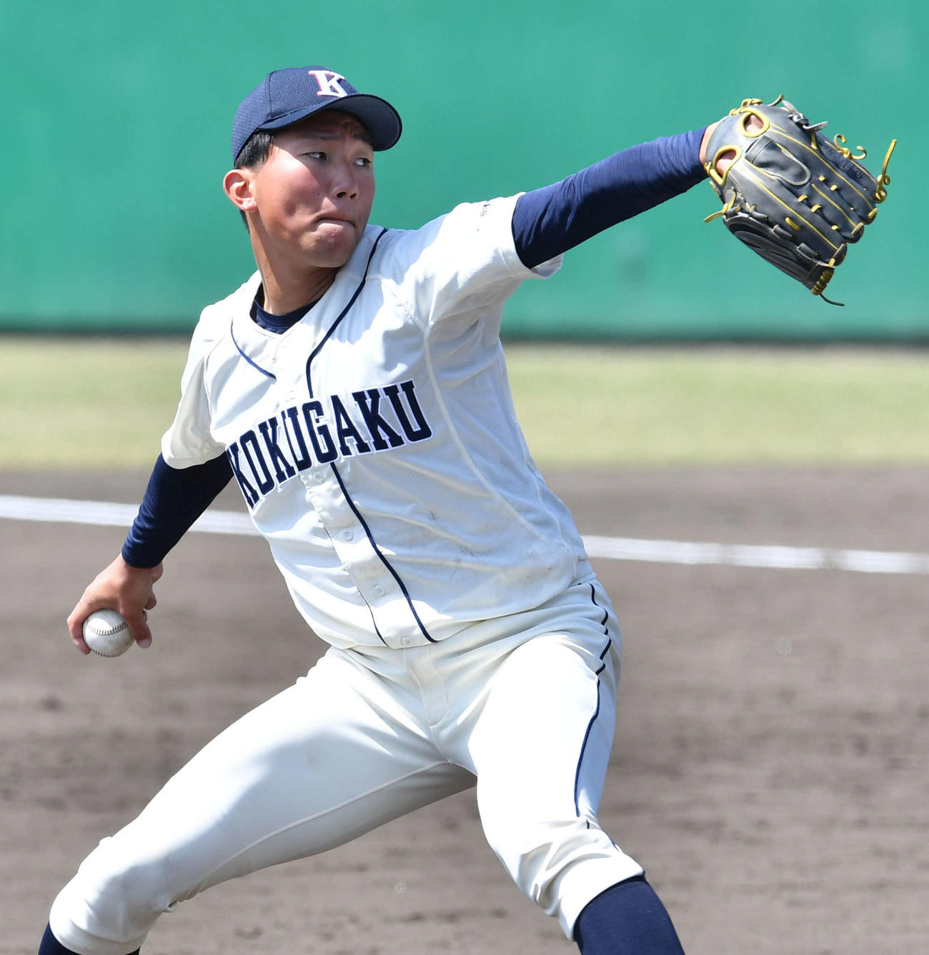 中大対国学院大　6回表より登板した、国学院大2番手の田中千（撮影・岩下翔太）