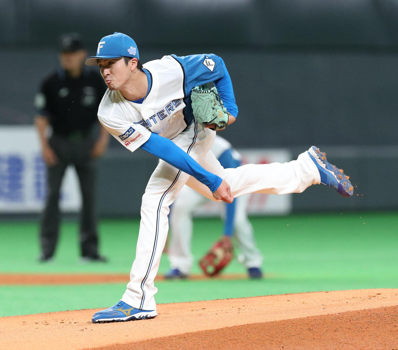 日本ハム対ロッテ　日本ハム先発の上沢（撮影・佐藤翔太）