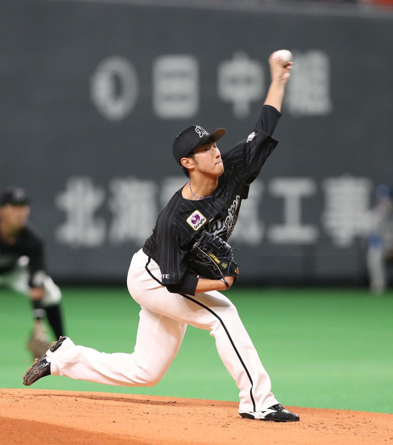 日本ハム対ロッテ　力投するロッテ先発の本前（撮影・黒川智章）