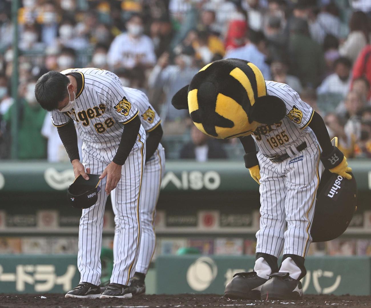阪神対広島　広島に敗れファンに頭を下げる矢野監督（撮影・上田博志）