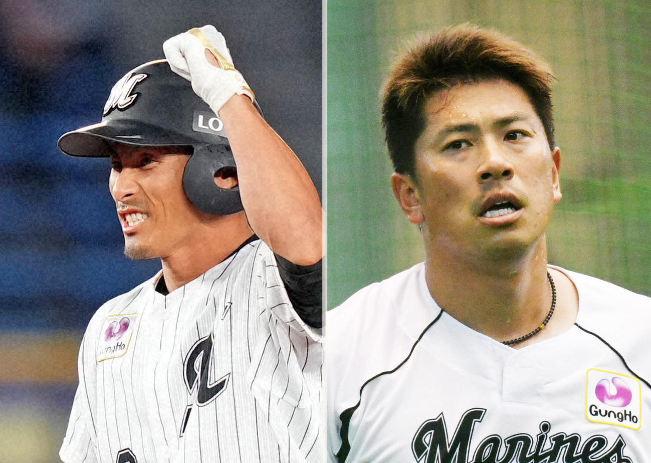 ロッテ荻野貴司（左）と角中勝也