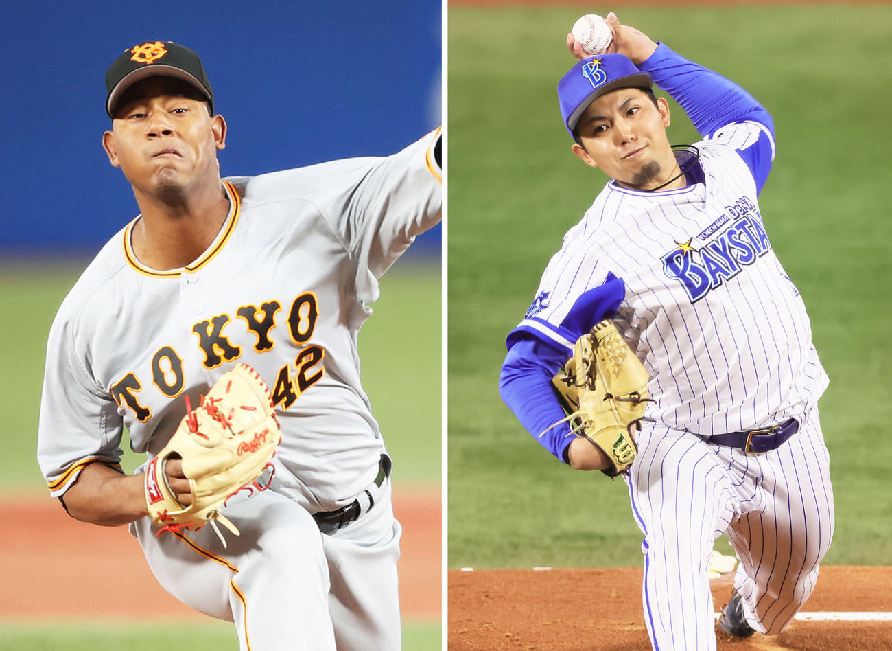 左から巨人メルセデス、DeNA東克樹