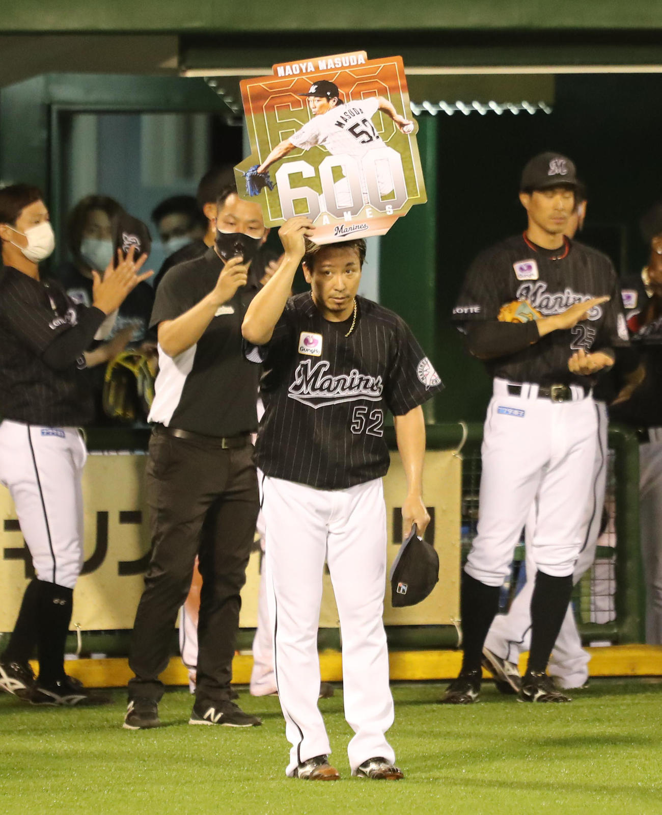 ソフトバンク対ロッテ　通算600試合登板を達成した益田直也（撮影・梅根麻紀）
