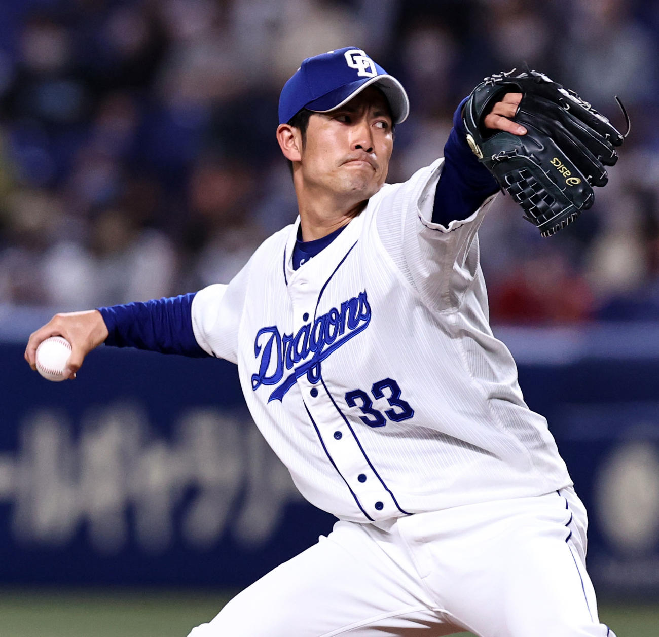 中日対阪神　中日2番手で登板する祖父江（撮影・加藤哉）