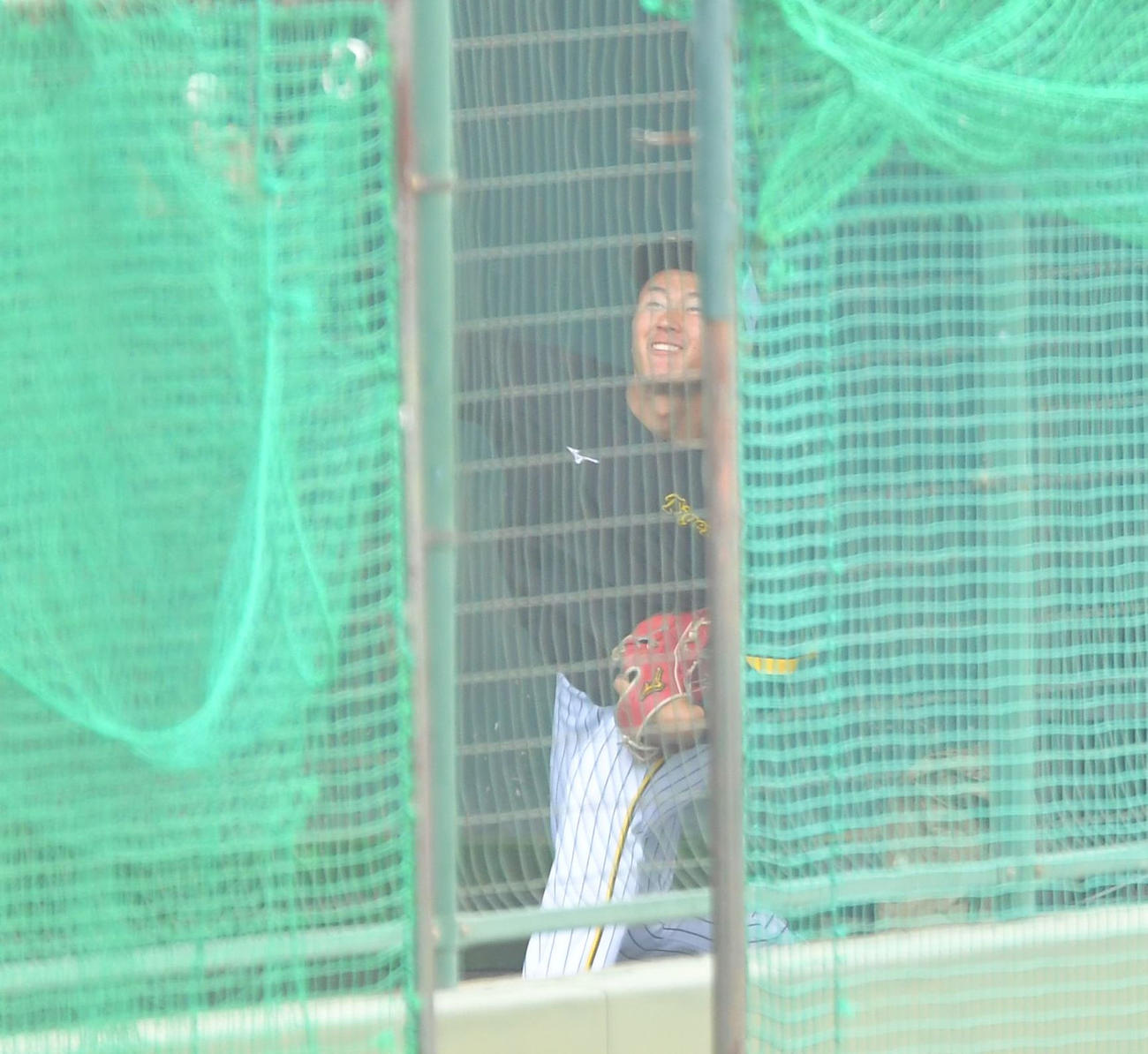 ブルペンで投球する阪神森木（代表撮影）