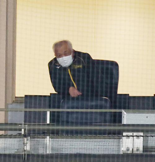 阪神対巨人　真剣なまなざしで試合を観戦する藤原オーナー（撮影・加藤哉）