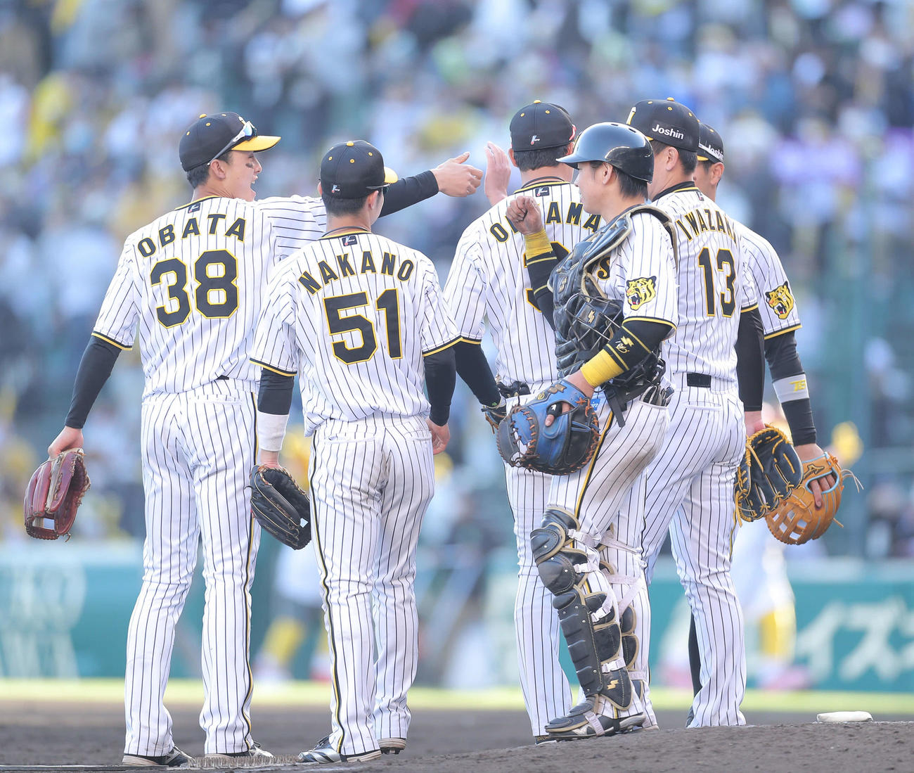 阪神対巨人　巨人に勝利し、マウンドに集まる阪神ナイン（撮影・河田真司）