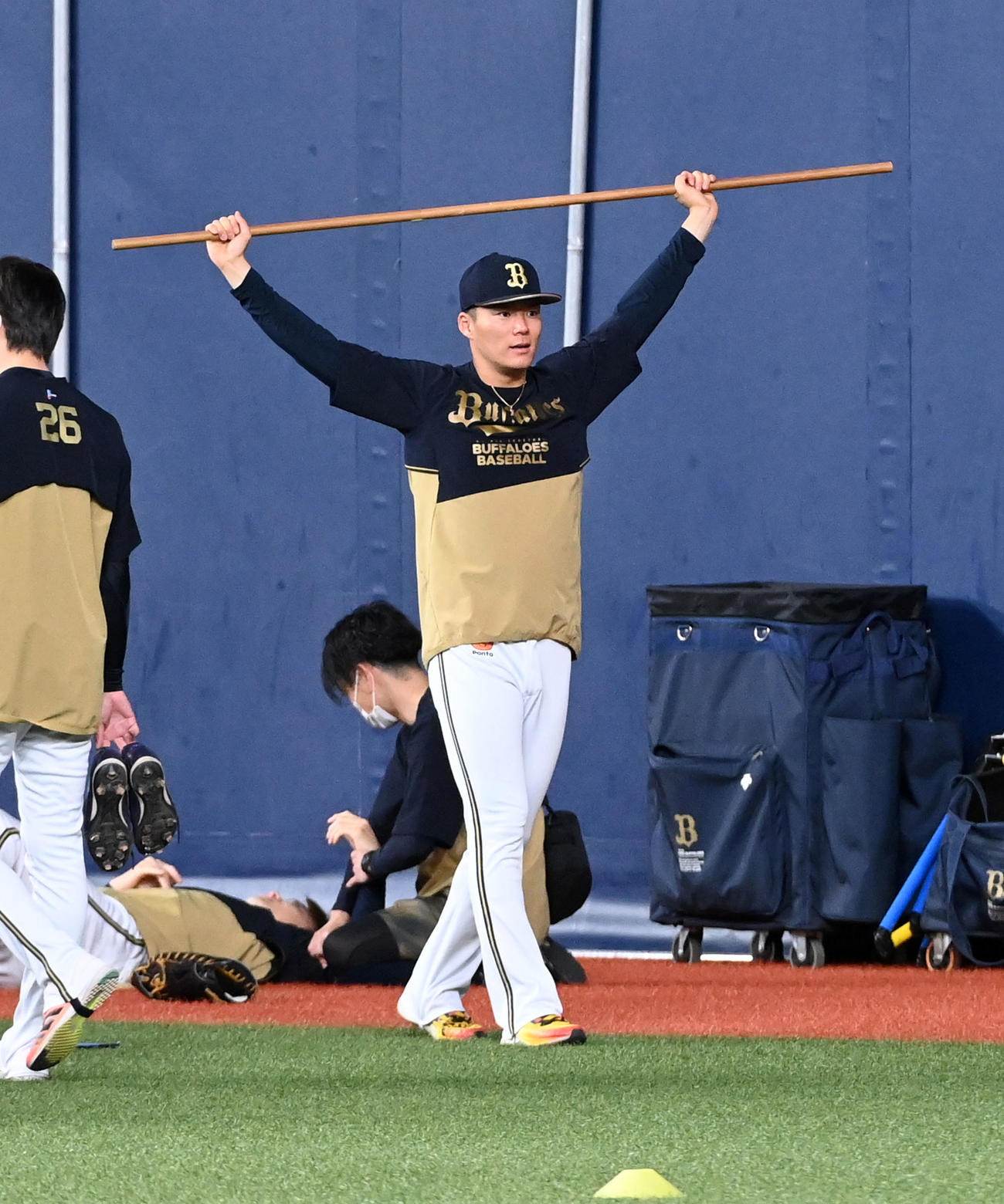 オリックス対西武　やる気満々の山本（撮影・前岡正明）
