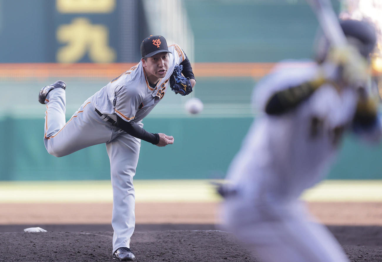 阪神対巨人　9回裏、巨人4番手で登板する大勢。打者梅野