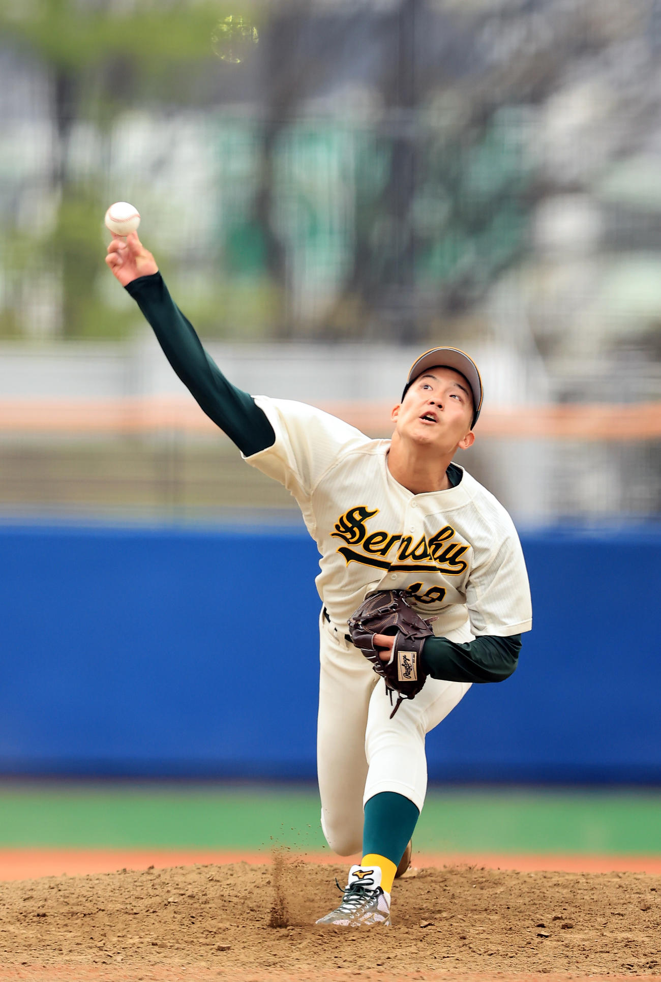立正大対専大　9回表、専大6番手で登板し力投する菊地吏（撮影・垰建太）