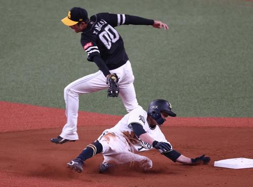 オリックス対ソフトバンク　2回裏オリックス無死一塁、二盗に成功する福田（撮影・上田博志）