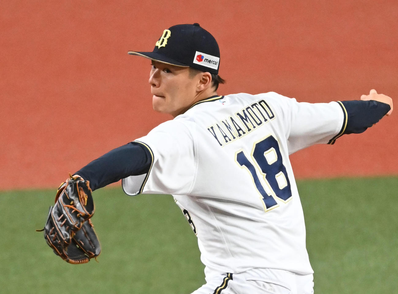 オリックス先発の山本（撮影・前岡正明）