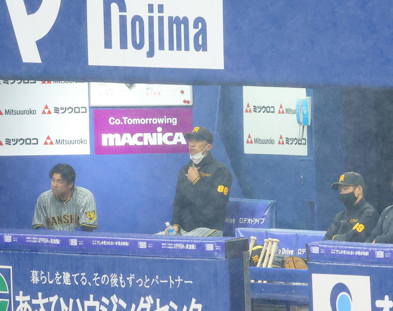 DeNA対阪神　6回裏途中、ベンチで浮かない表情の矢野監督（撮影・河田真司）