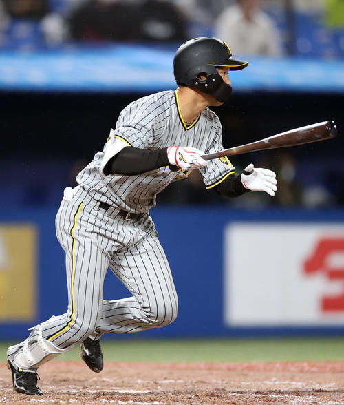 ヤクルト対阪神　8回表阪神2死二塁、適時打を放つ阪神島田（撮影・狩俣裕三）