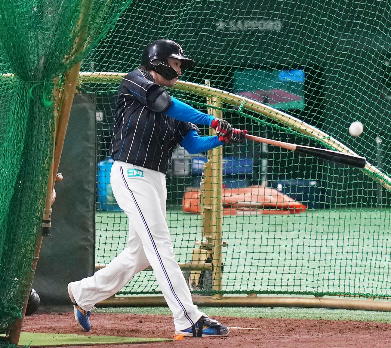 日本ハム対オリックス　打撃練習をする日本ハム伊藤（撮影・横山健太）
