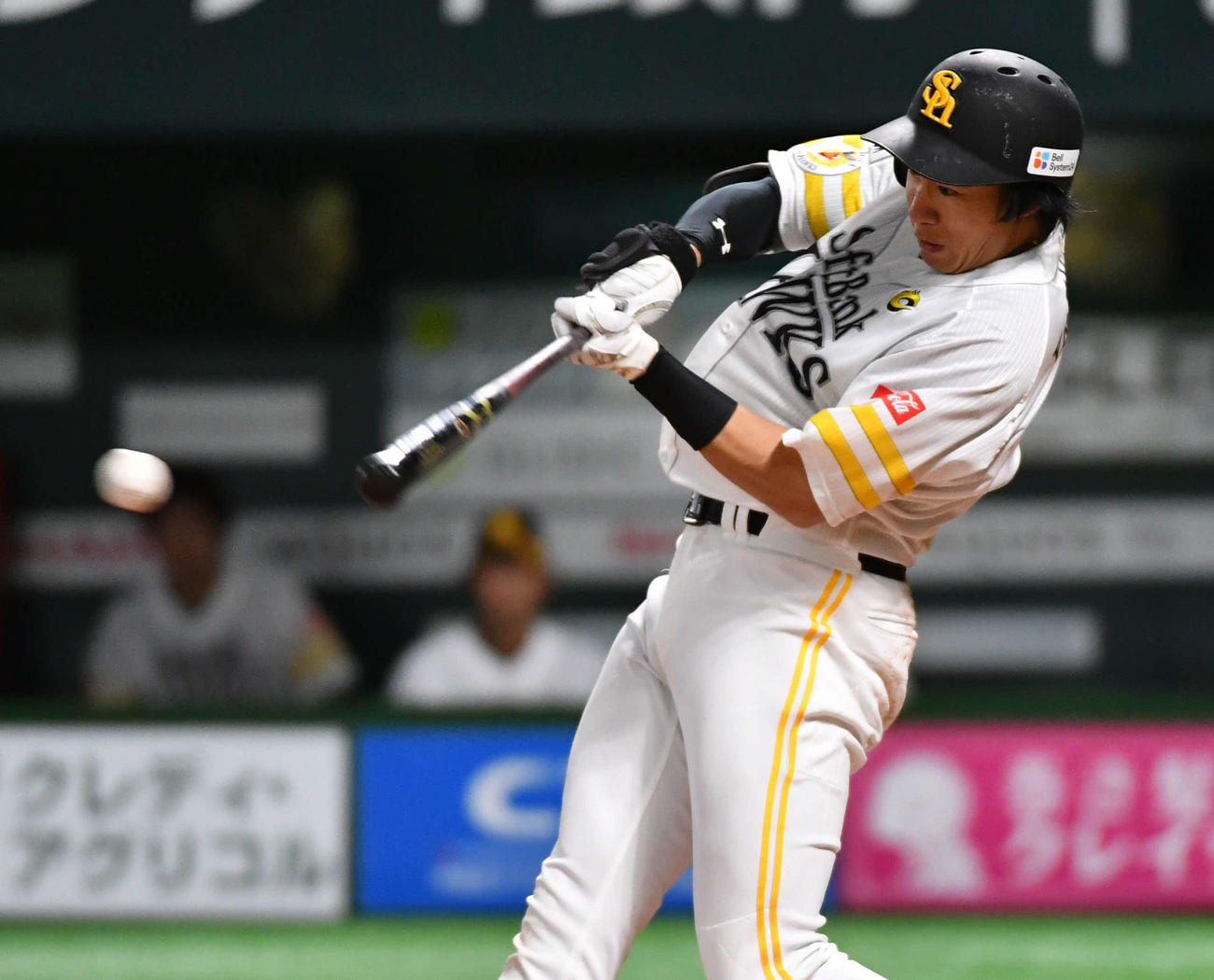 ソフトバンク対西武　7回裏ソフトバンク無死、柳田は右前打を放つ（撮影・岩下翔太）