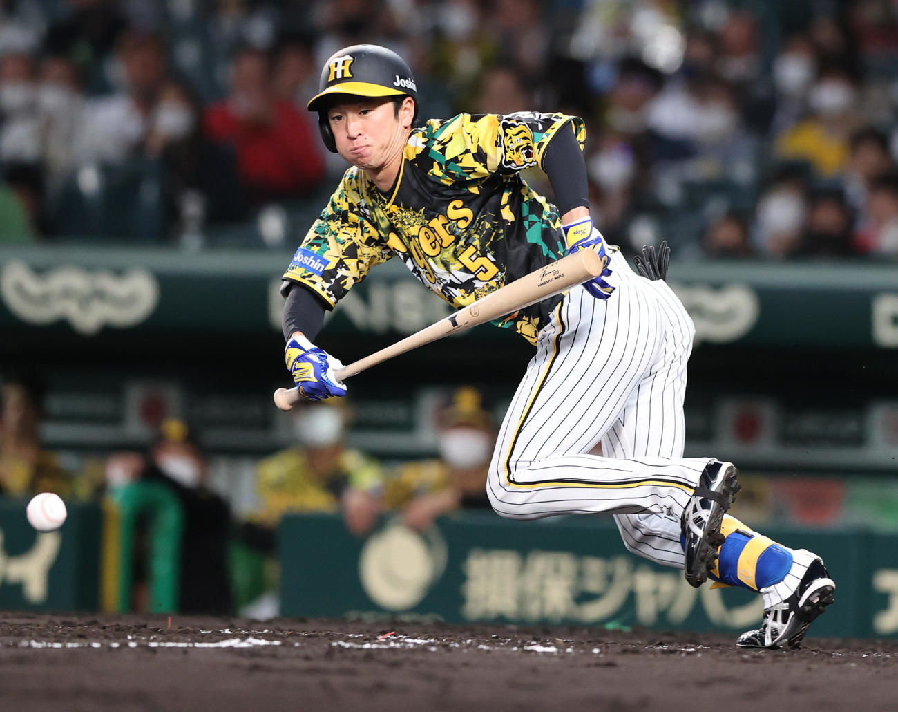 阪神対中日　3回裏阪神無死二塁、近本はセーフティーバントを決める（撮影・上山淳一）
