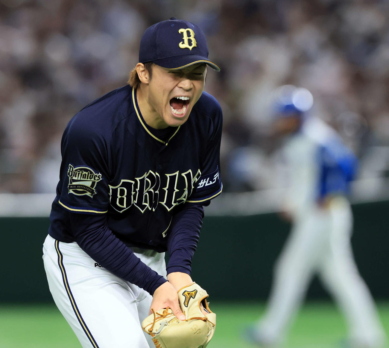 日本ハム対オリックス　7回裏日本ハム2死満塁、近藤を中飛に仕留め雄たけびを上げる阿部（撮影・浅見桂子）
