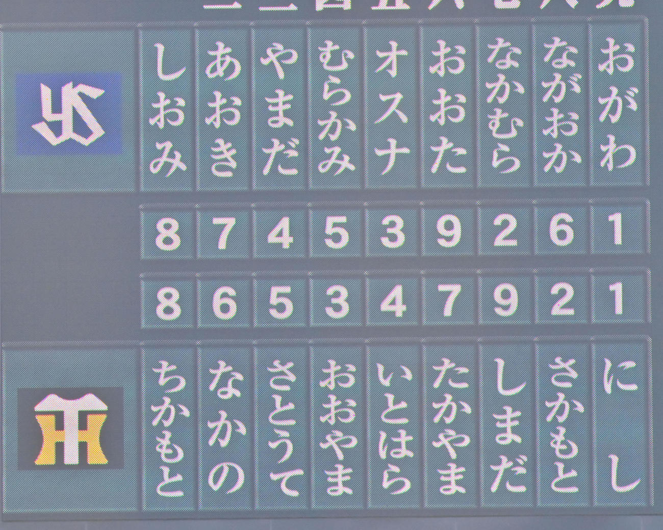 阪神対ヤクルト　スタメン（撮影・和賀正仁）