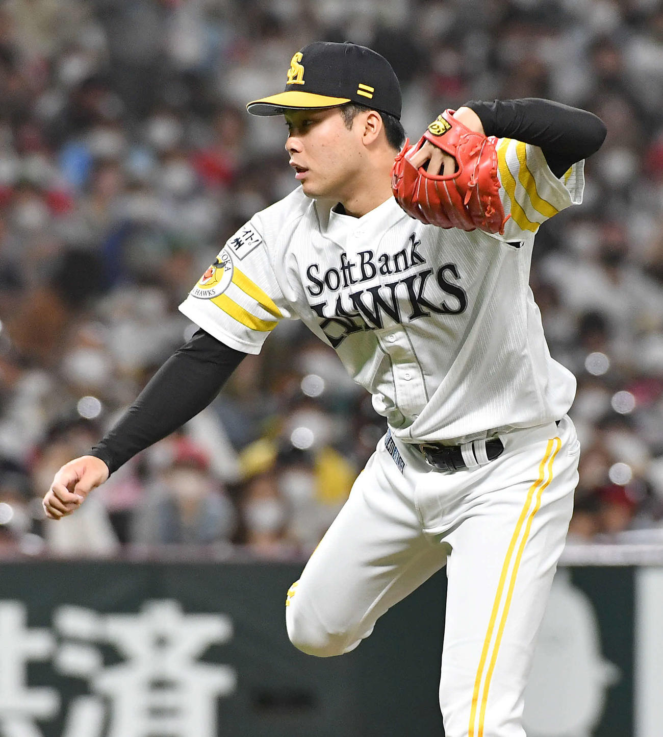 ソフトバンク対オリックス　5回表オリックス2死満塁より登板した、ソフトバンク2番手の藤井（撮影・岩下翔太）