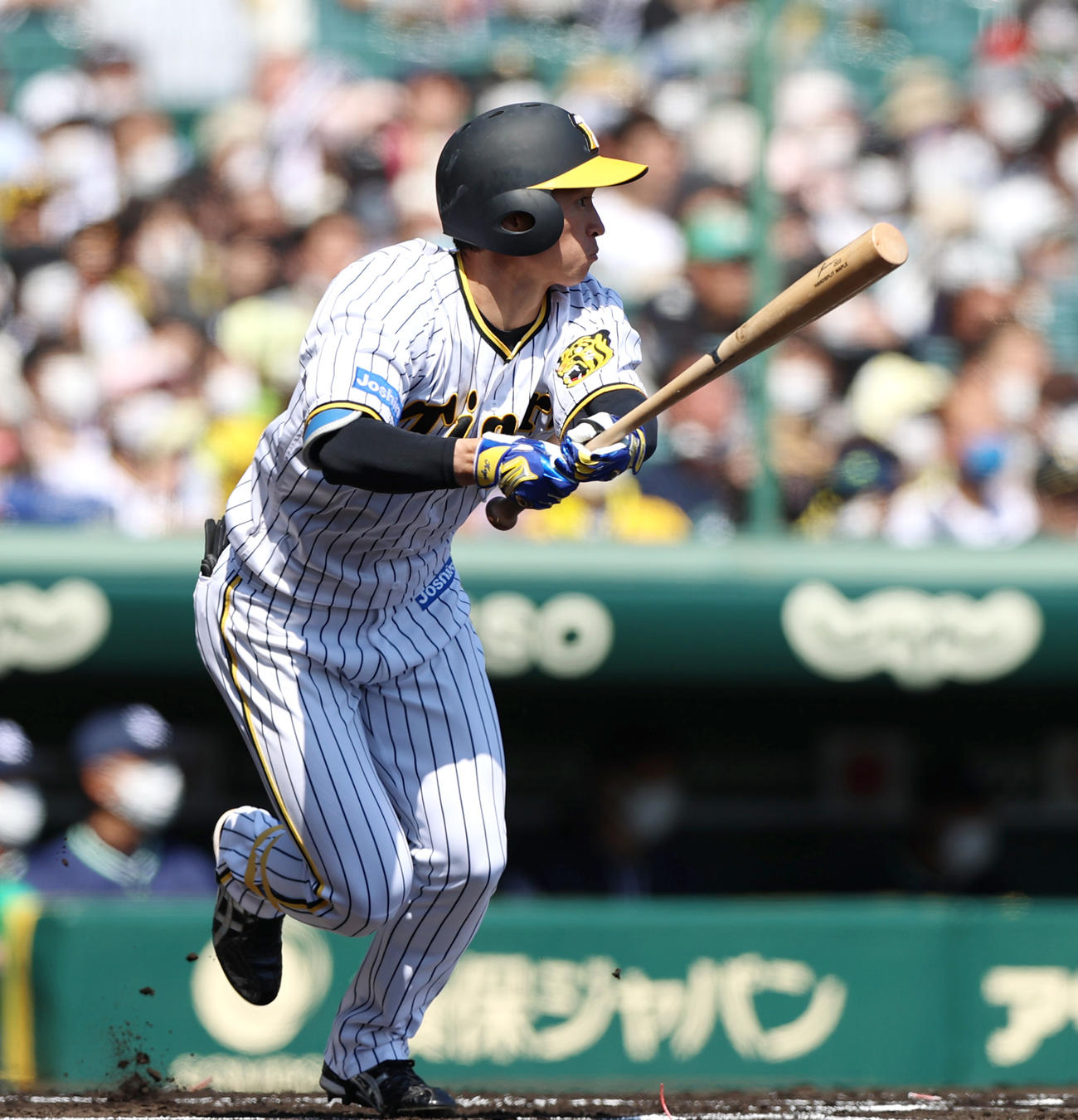 阪神対ヤクルト　1回裏阪神無死、近本は中へ二塁打を放つ（撮影・上山淳一）