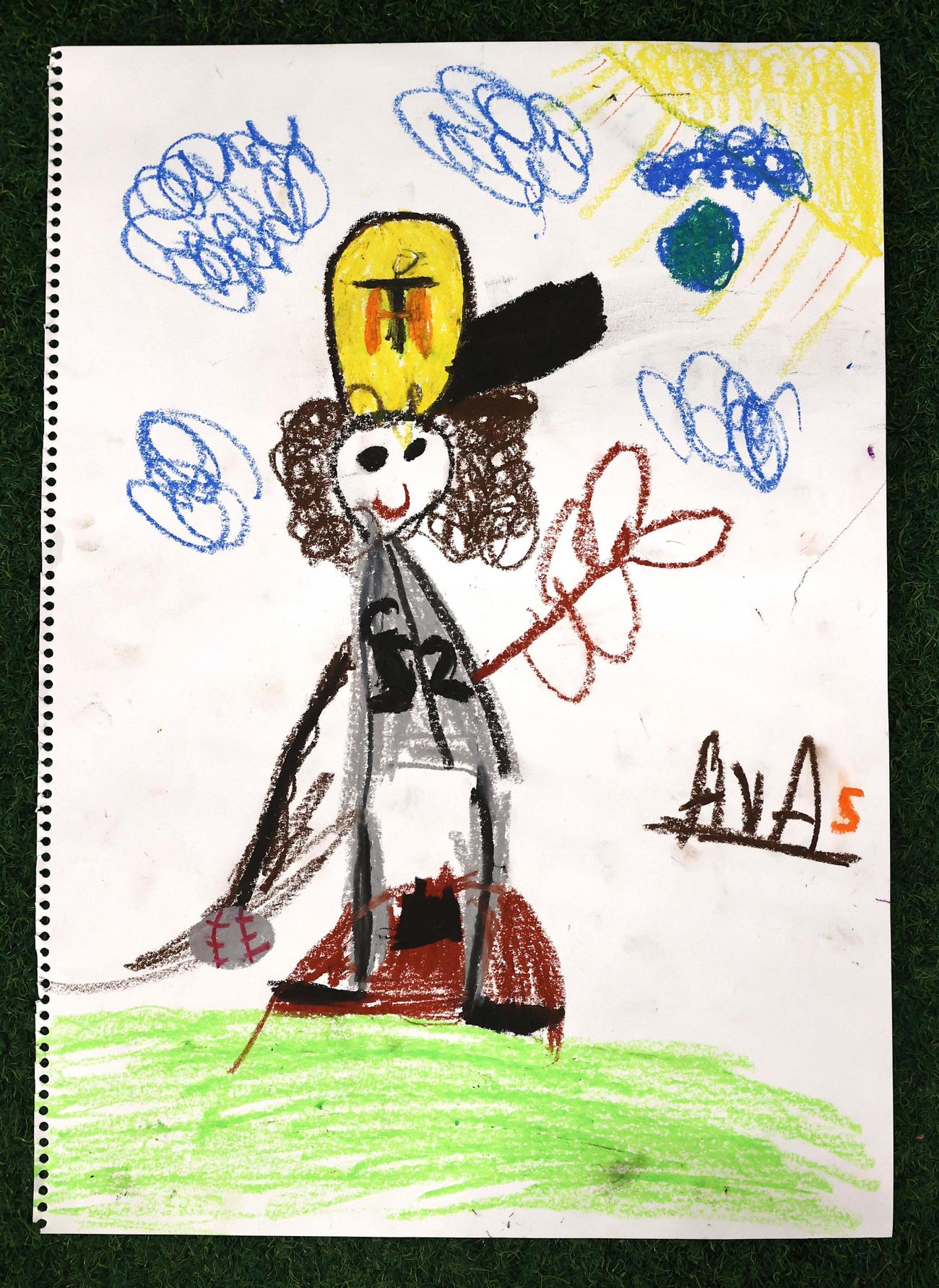 ウィルカーソンの長女エヴァちゃん（5歳）が書いた絵（撮影・上田博志）