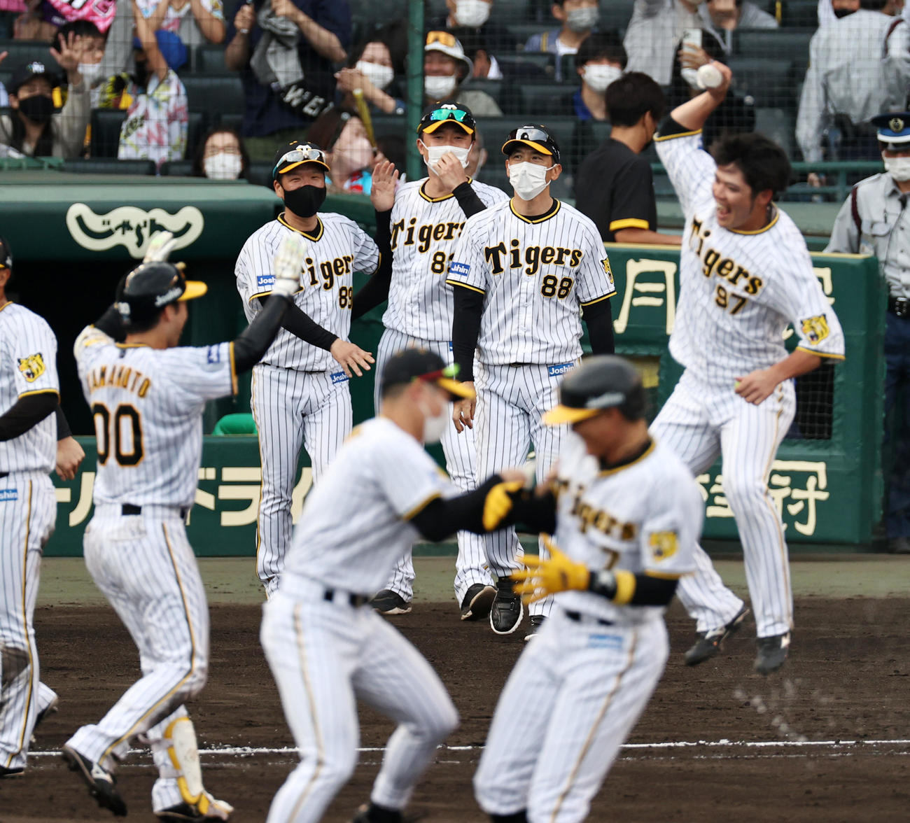阪神対ヤクルト　サヨナラ勝ちを決めグラウンドに出る矢野監督（撮影・加藤哉）