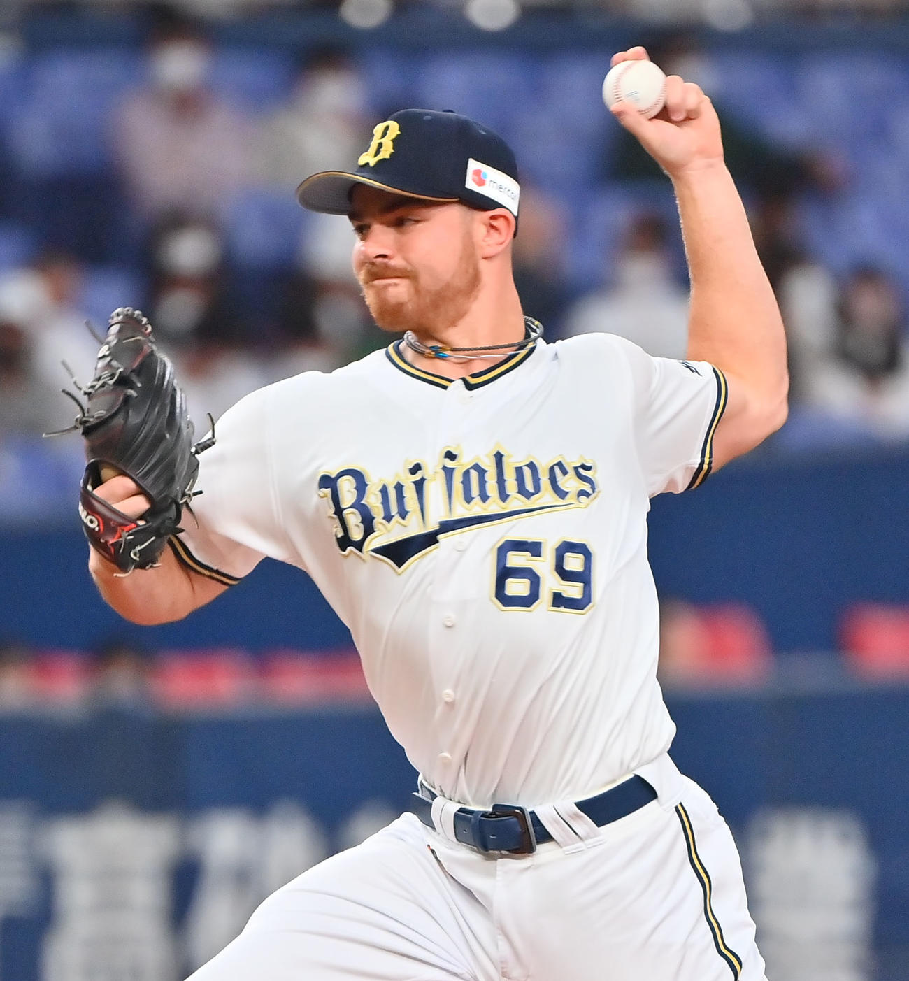 オリックス対楽天　8回表に登板するオリックス2番手のビドル（撮影・和賀正仁）