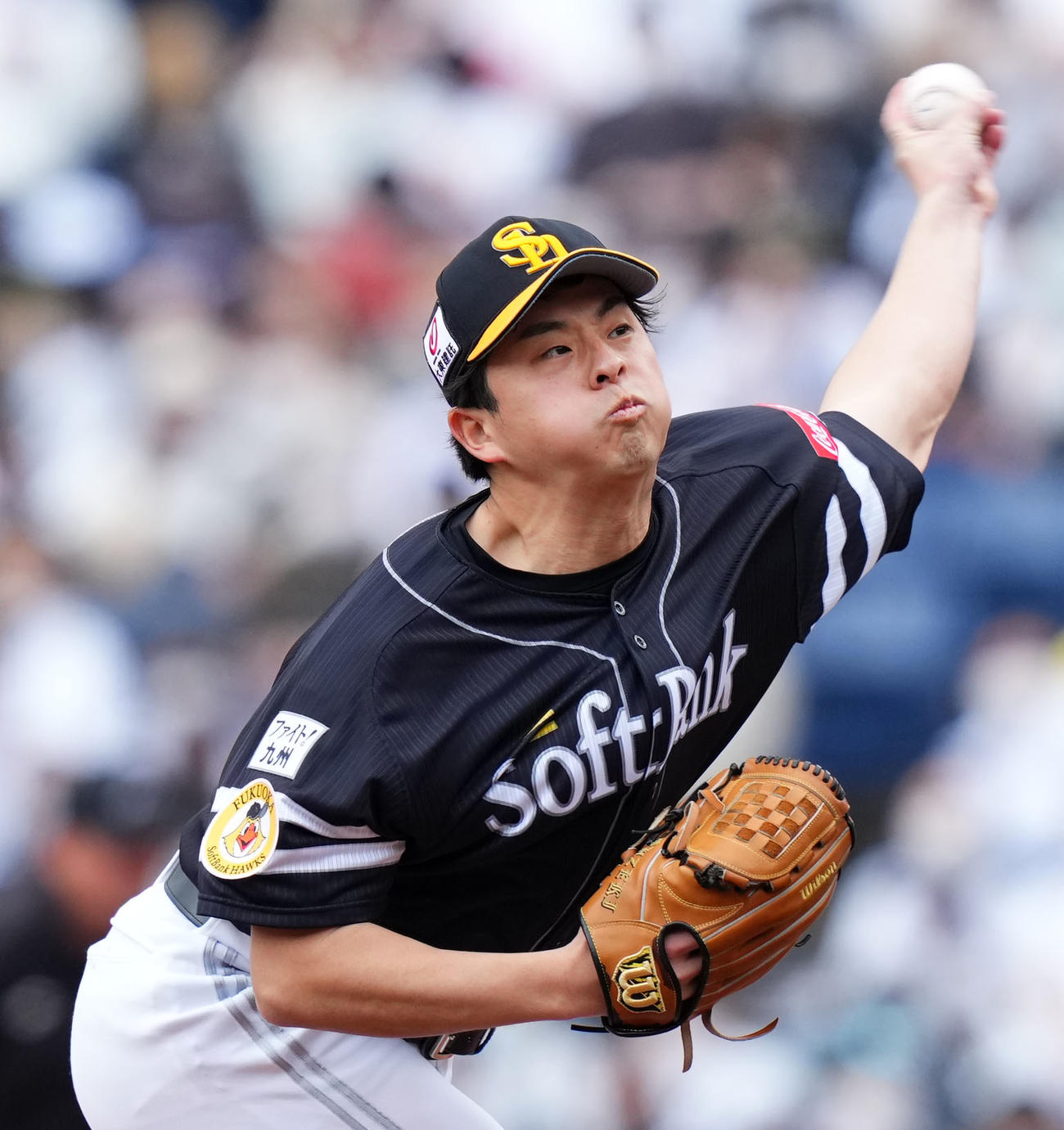 ロッテ対ソフトバンク　プロ初完投初完封と好投したソフトバンク大関（撮影・横山健太）