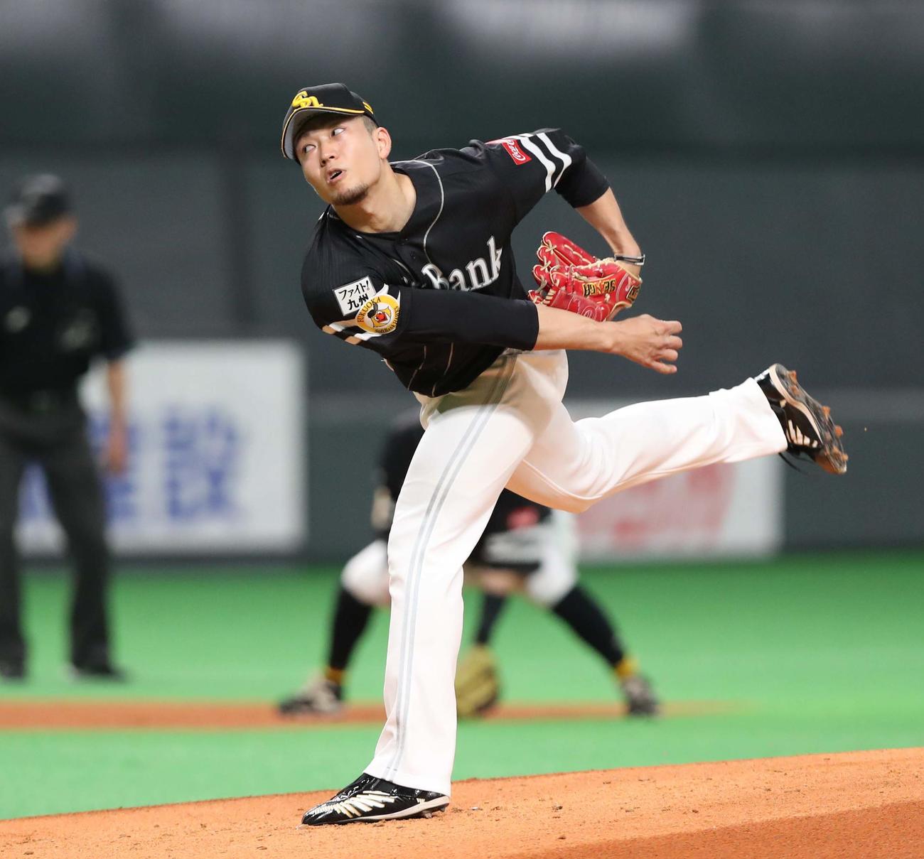 日本ハム対ソフトバンク　ソフトバンク先発の千賀（撮影・黒川智章）