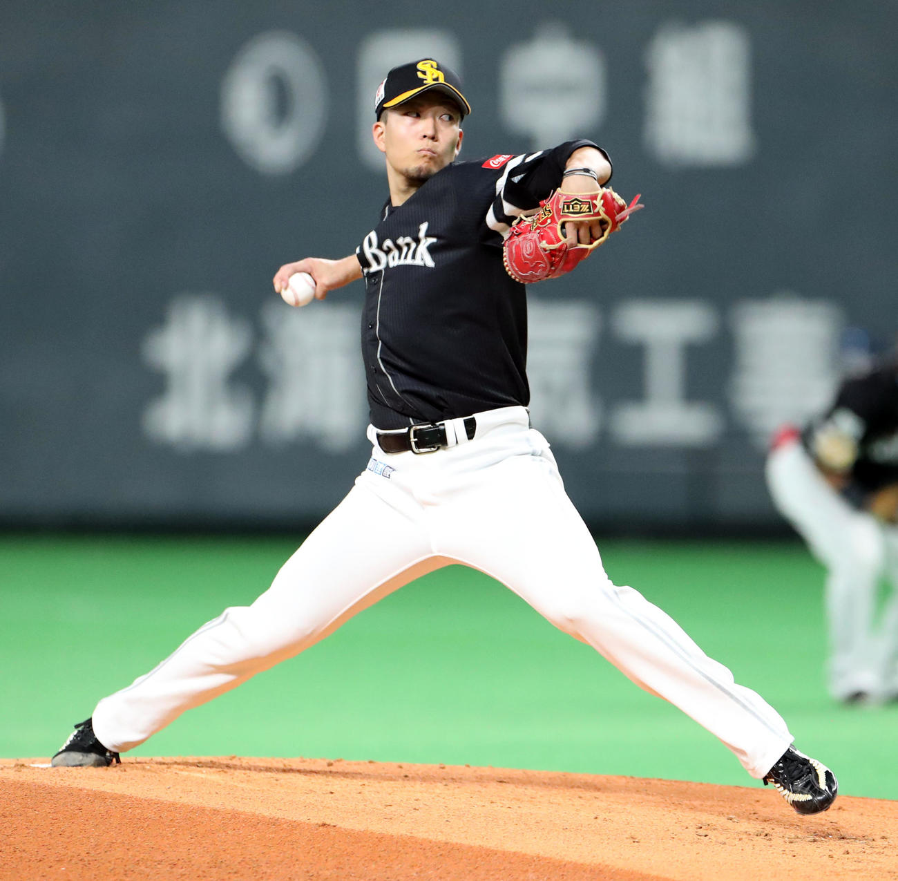 日本ハム対ソフトバンク　力投するソフトバンク先発の千賀（撮影・佐藤翔太）