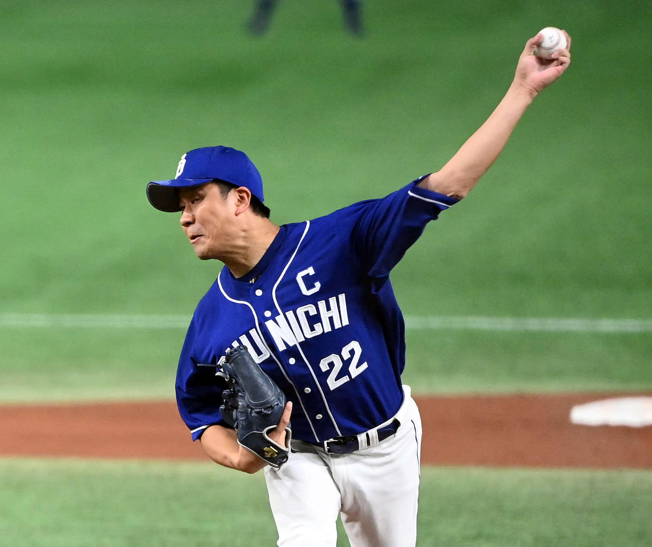 巨人対中日　力投する中日先発の大野雄（撮影・たえ見朱実）
