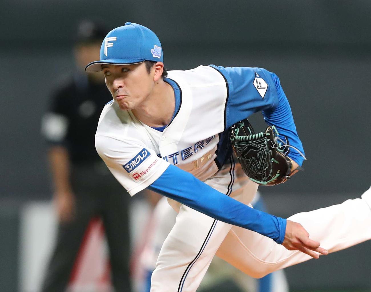 日本ハム対ソフトバンク　日本ハム先発の上沢（撮影・黒川智章）