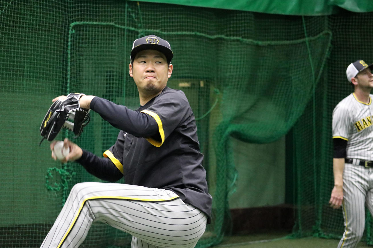 キャッチボールする西勇（阪神球団提供）