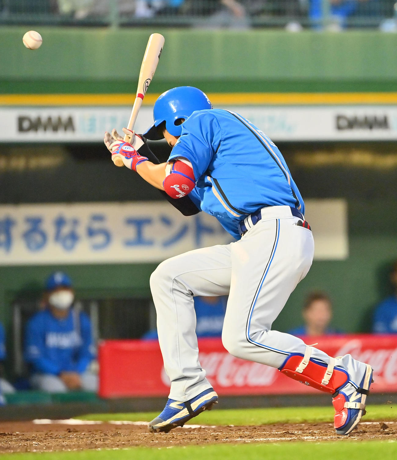 オリックス対日本ハム　4回表日本ハム1死二塁、山岡から頭部に死球を受ける野村（撮影・和賀正仁）