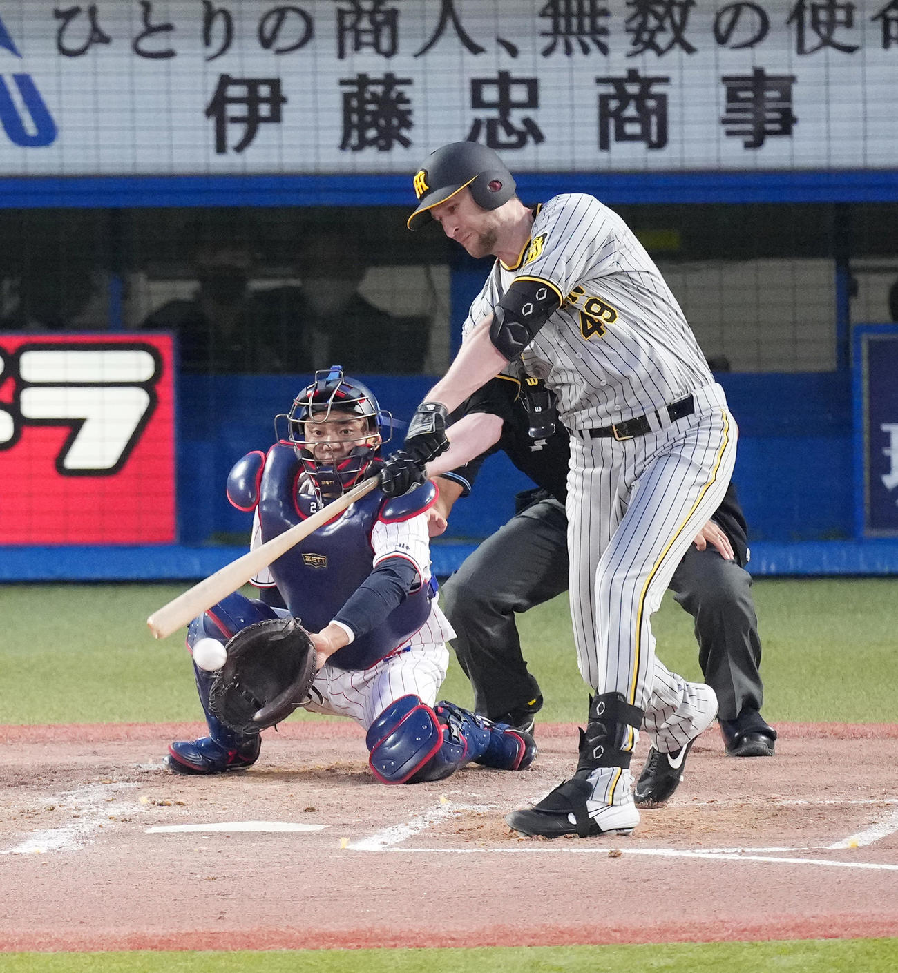 ヤクルト対阪神　3回表阪神無死、左前打を放つガンケル（撮影・菅敏）
