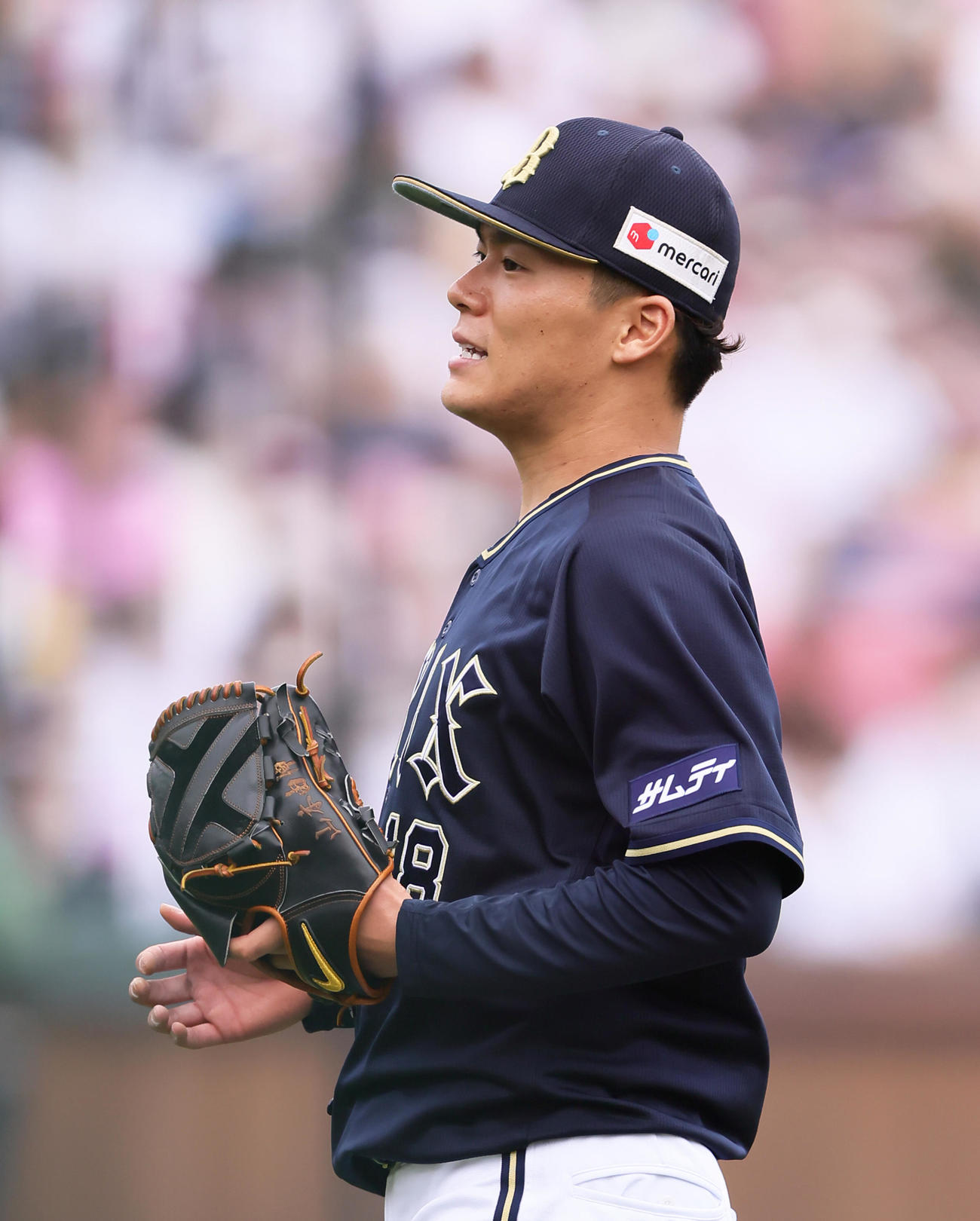 楽天対オリックス　5回を無失点で終えたオリックス山本（撮影・足立雅史）