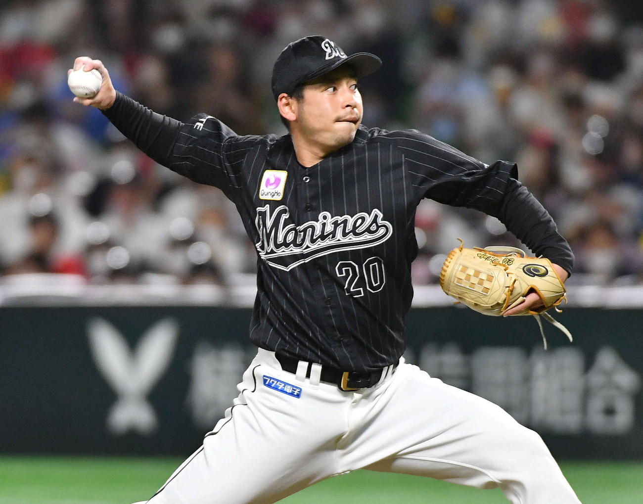 ソフトバンク対ロッテ　7回裏より登板した、ロッテ2番手の東條（撮影・岩下翔太）
