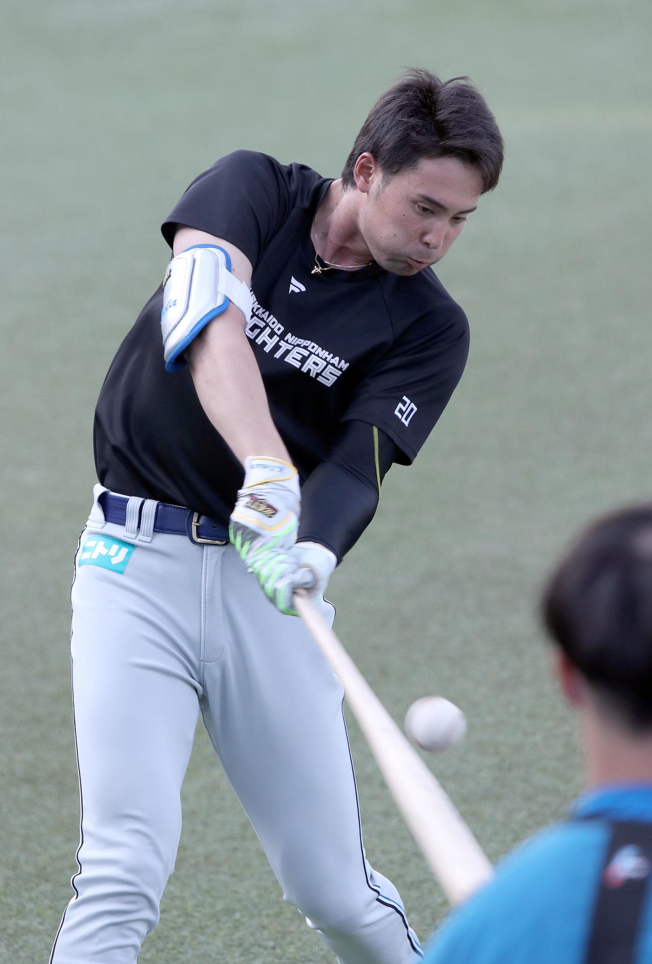 ヤクルト対日本ハム　打撃練習をする日本ハム上原（撮影・佐藤翔太）