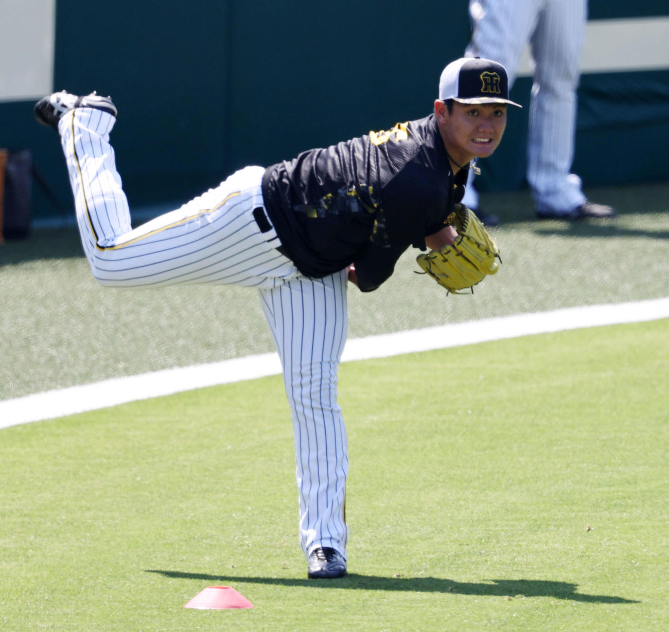 阪神対楽天　練習でキャッチボールする西純（撮影・加藤哉）