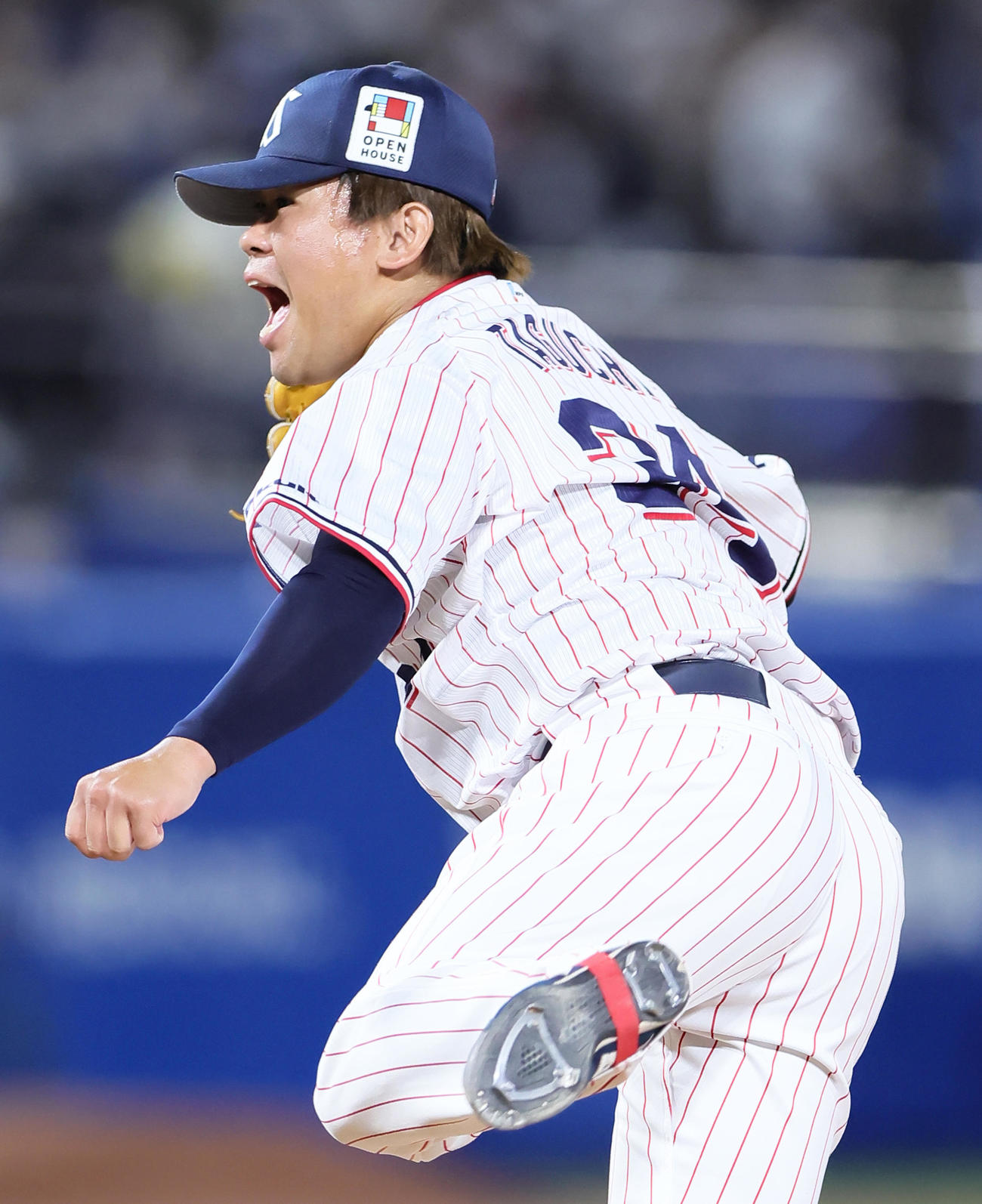 ヤクルト対日本ハム　10回表日本ハム2死満塁、宇佐見を空振り三振に仕留め雄たけびを上げる田口（撮影・足立雅史）