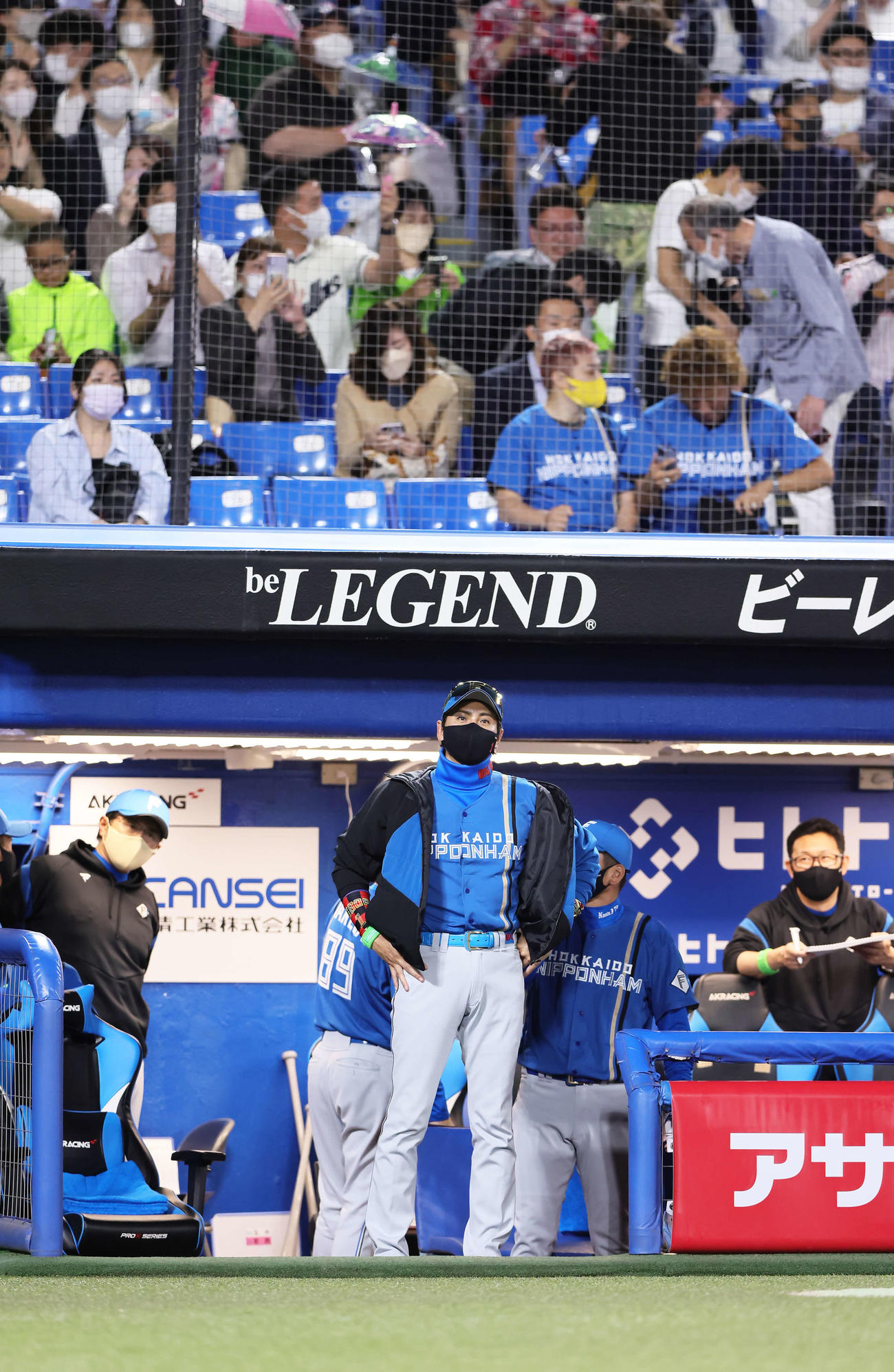 ヤクルト対日本ハム　7回、東京音頭に合わせて体を動かす日本ハム新庄監督（中央）（撮影・足立雅史）