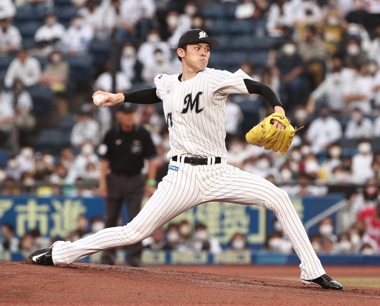ロッテ対阪神　ロッテ先発の佐々木朗（撮影・上田博志）