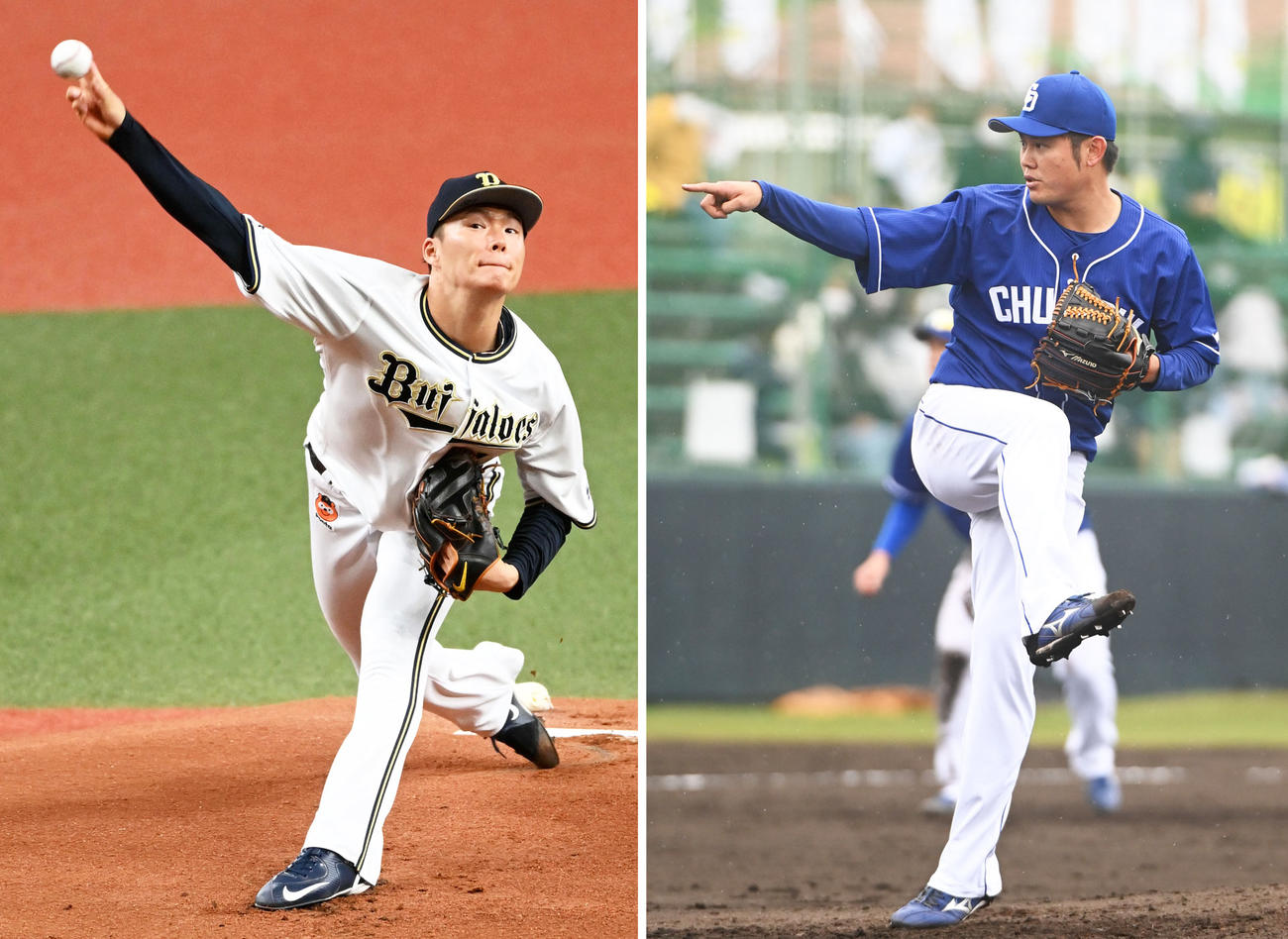 オリックス山本由伸、中日鈴木博志（右）