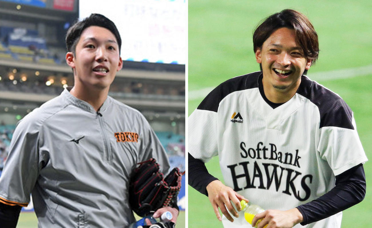 巨人赤星優志（左）とソフトバンク東浜巨